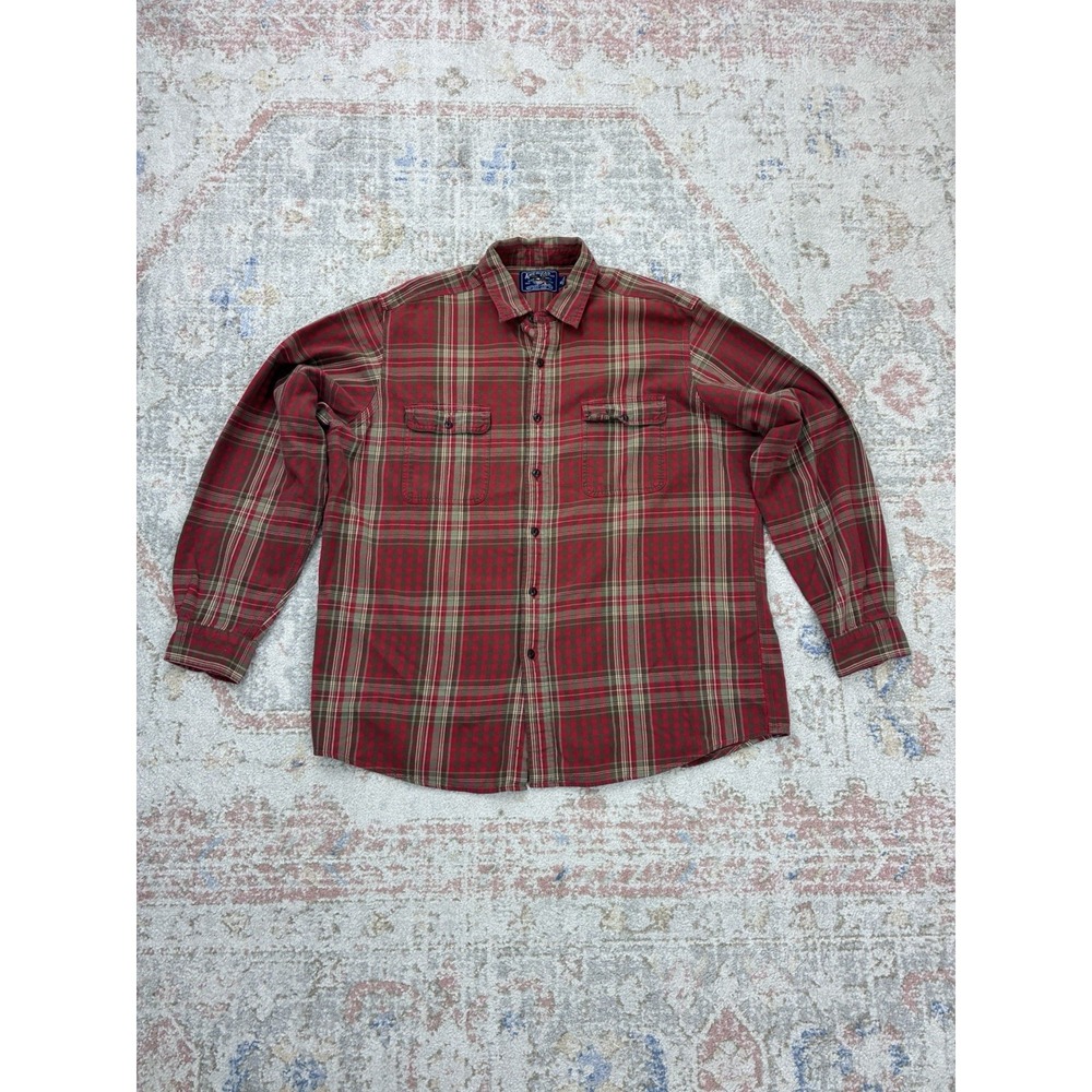 American Living Plaid Gorpcore Flannel Shirt Suede-Style Elbow Patches Cabincore